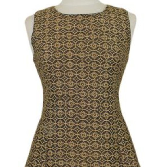 NWT Gold Brocade Espresso Brown Pink Martini Party Dress XS - Picture 2 of 6